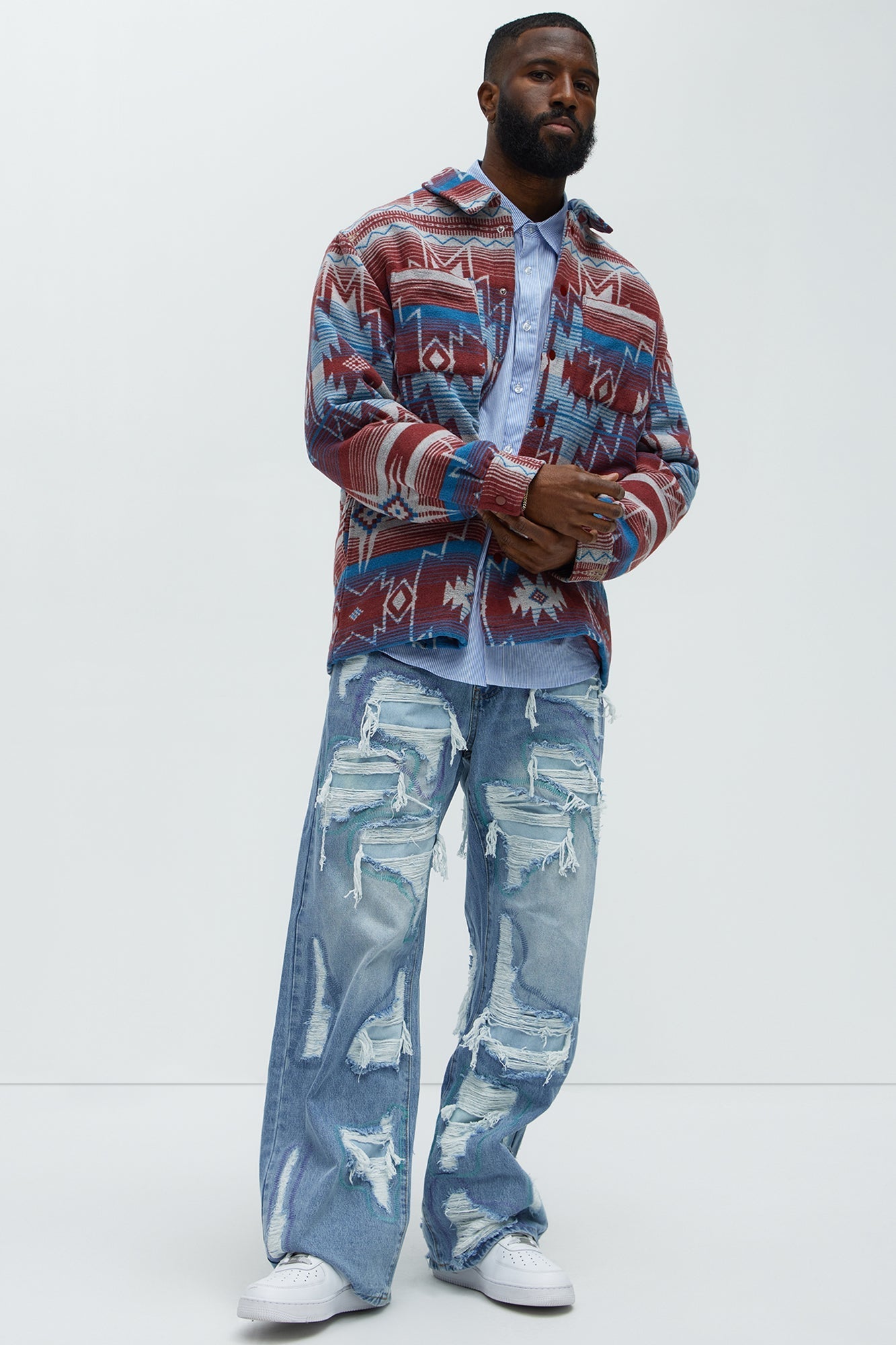 Worn All Over Distressed Baggy Jeans - Light Wash - image 3
