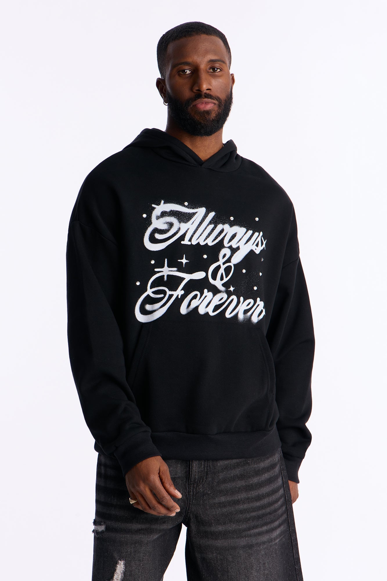 Always And Forever Rhinestone Oversized Hoodie - Black - image 1