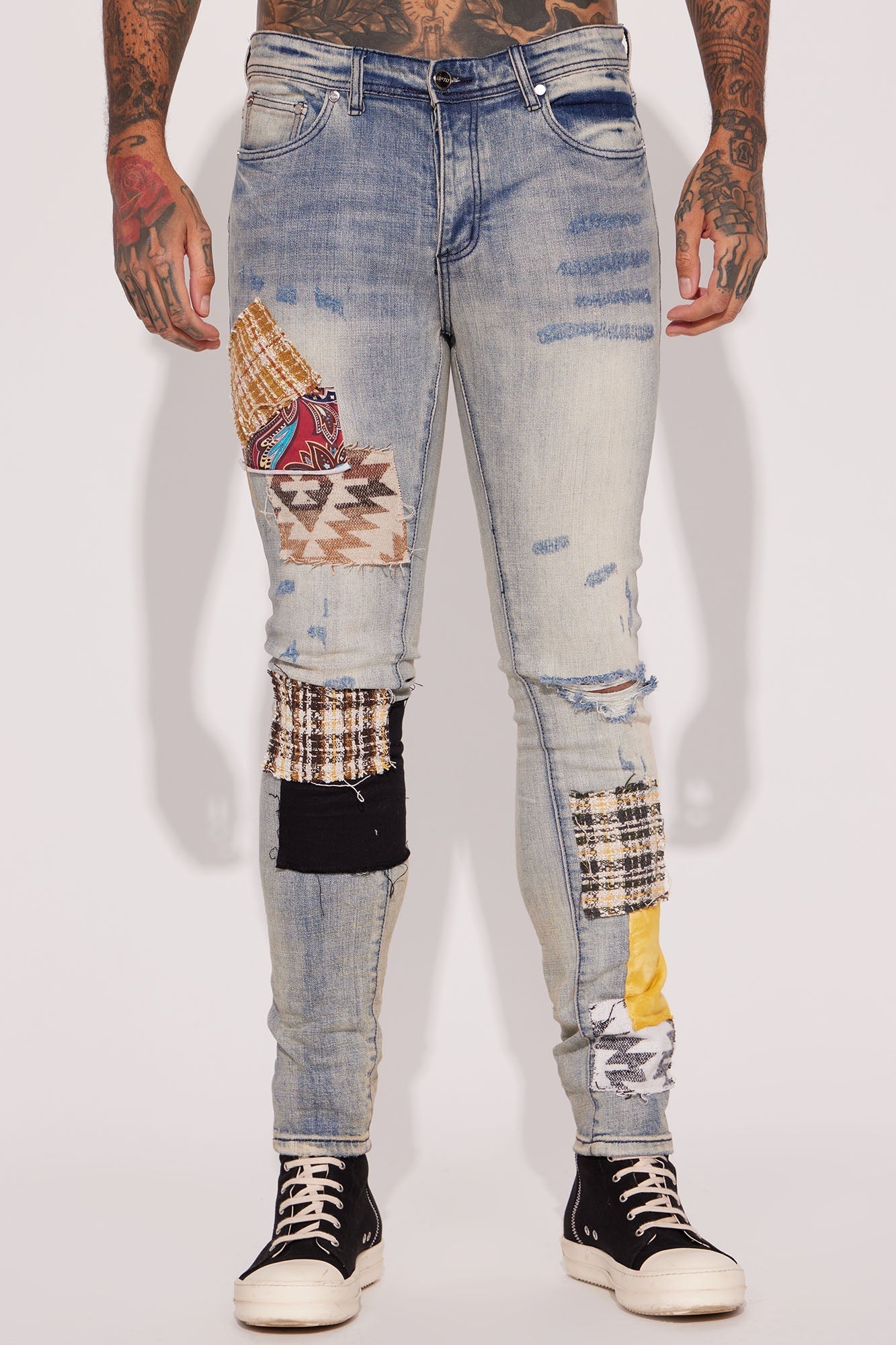 Patchwork Day Stacked Skinny Jeans - Medium Wash - image 4