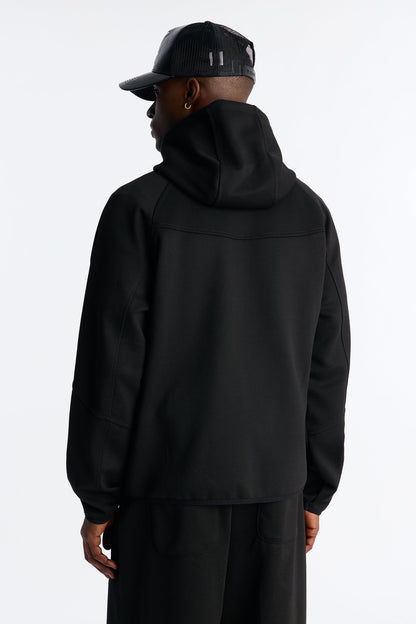 Structured Paneled Fleece Zip Up Hoodie  - Black - image 4