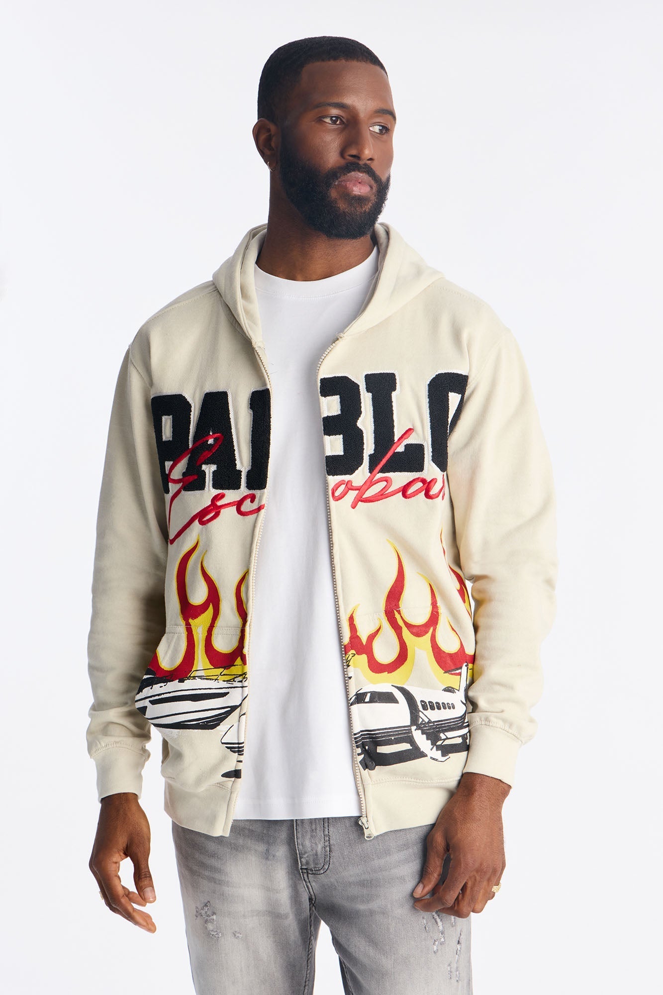 Pablo Escobar Patch Zip Up Hoodie - Khaki - image 1
