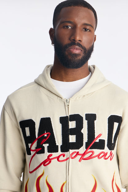 Pablo Escobar Patch Zip Up Hoodie - Khaki - image 3