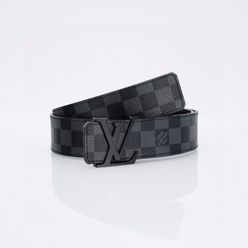 Louis Vuitton LV Initiales Damier Graphite Belt with Black Lacquer Buckle