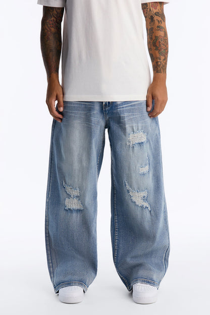 Baggy Classic Destroyed Jean - Light Blue Wash - image 2