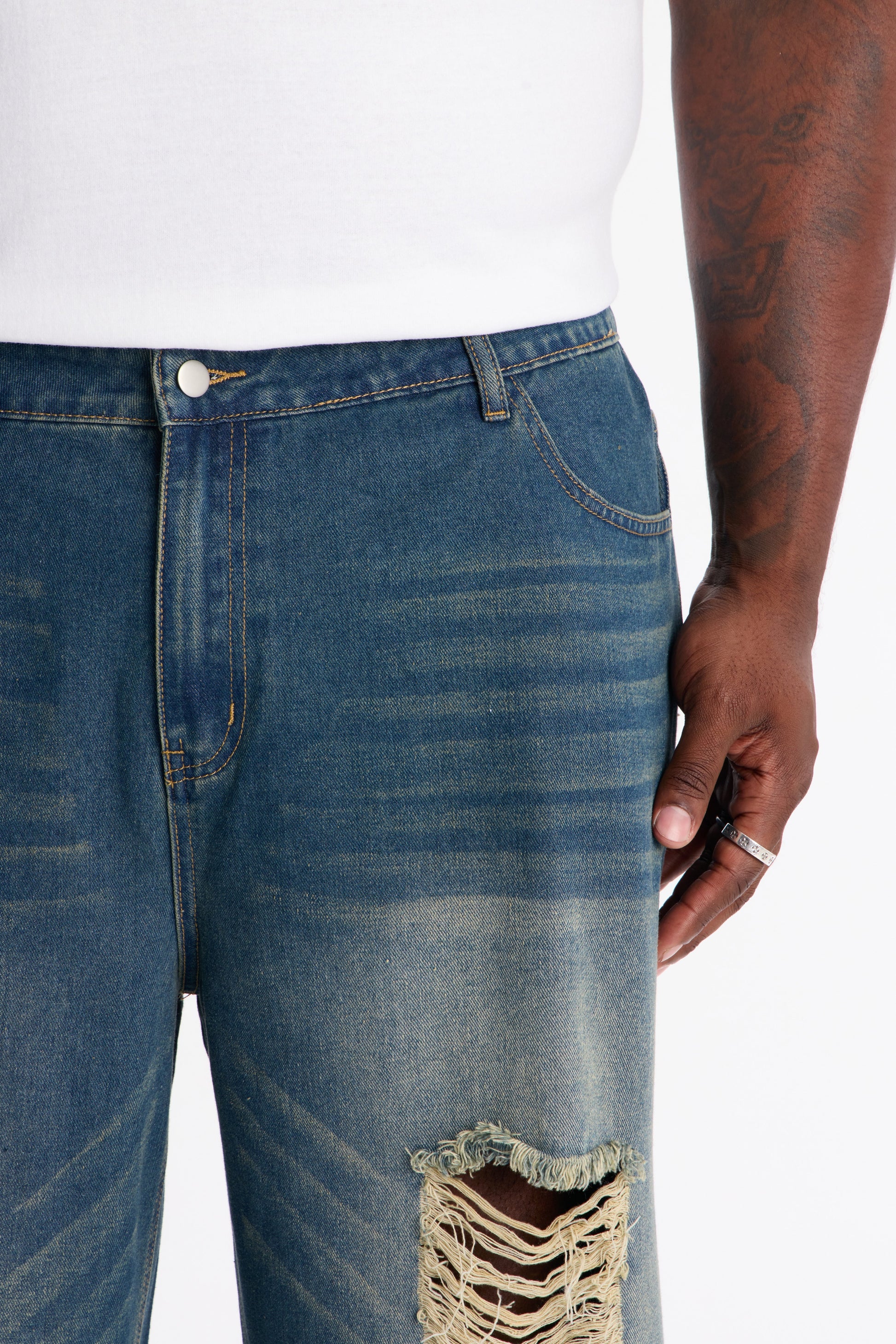 Destructed Apex Baggy Jean - Dark Wash - image 4