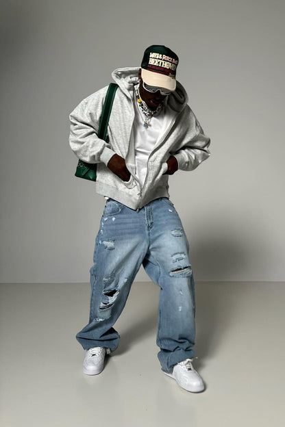 Tyson Oversized Heavyweight Zip Up - Heather Grey - image 3