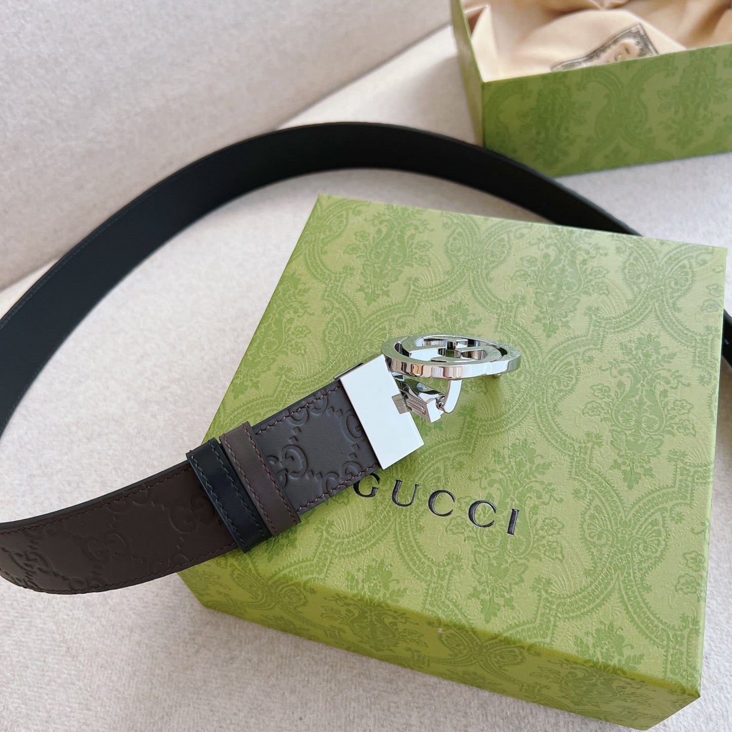Gucci Men's Leather Belt — Heritage GG Buckle Collection