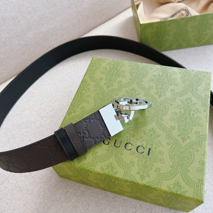 Gucci Men's Leather Belt — Heritage GG Buckle Collection