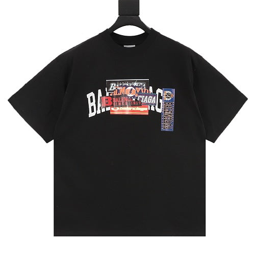 Balenciaga 26SS Stacked Logo Tape Print Embroidered Letter T-Shirt