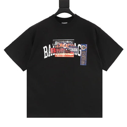Balenciaga 26SS Stacked Logo Tape Print Embroidered Letter T-Shirt