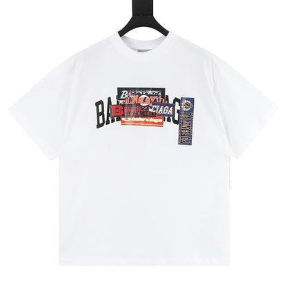Balenciaga 26SS Stacked Logo Tape Print Embroidered Letter T-Shirt