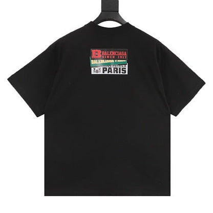 Balenciaga 26SS Stacked Logo Tape Print Embroidered Letter T-Shirt