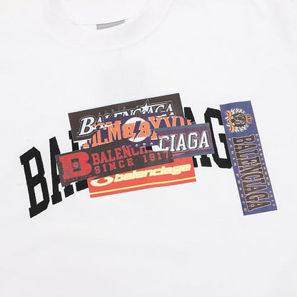 Balenciaga 26SS Stacked Logo Tape Print Embroidered Letter T-Shirt