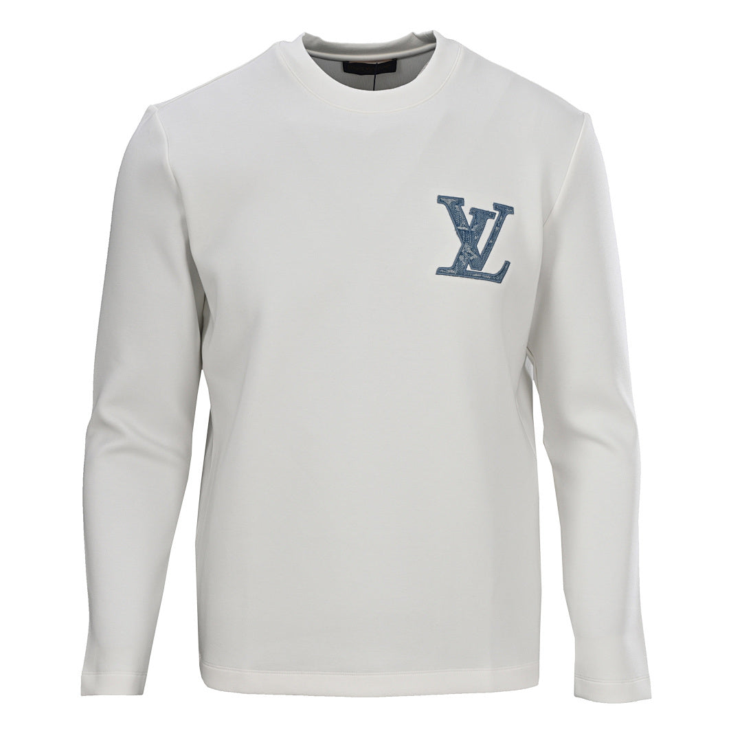 Louis Vuitton Monogram-Filled LV Logo Embroidered Long-Sleeve T-Shirt
