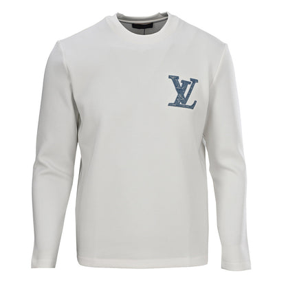 Louis Vuitton Monogram-Filled LV Logo Embroidered Long-Sleeve T-Shirt