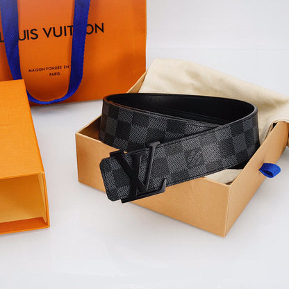 Louis Vuitton LV Initiales Damier Graphite Belt with Black Lacquer Buckle