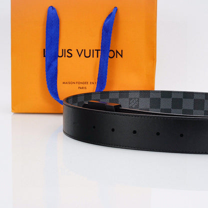 Louis Vuitton LV Initiales Damier Graphite Belt with Black Lacquer Buckle