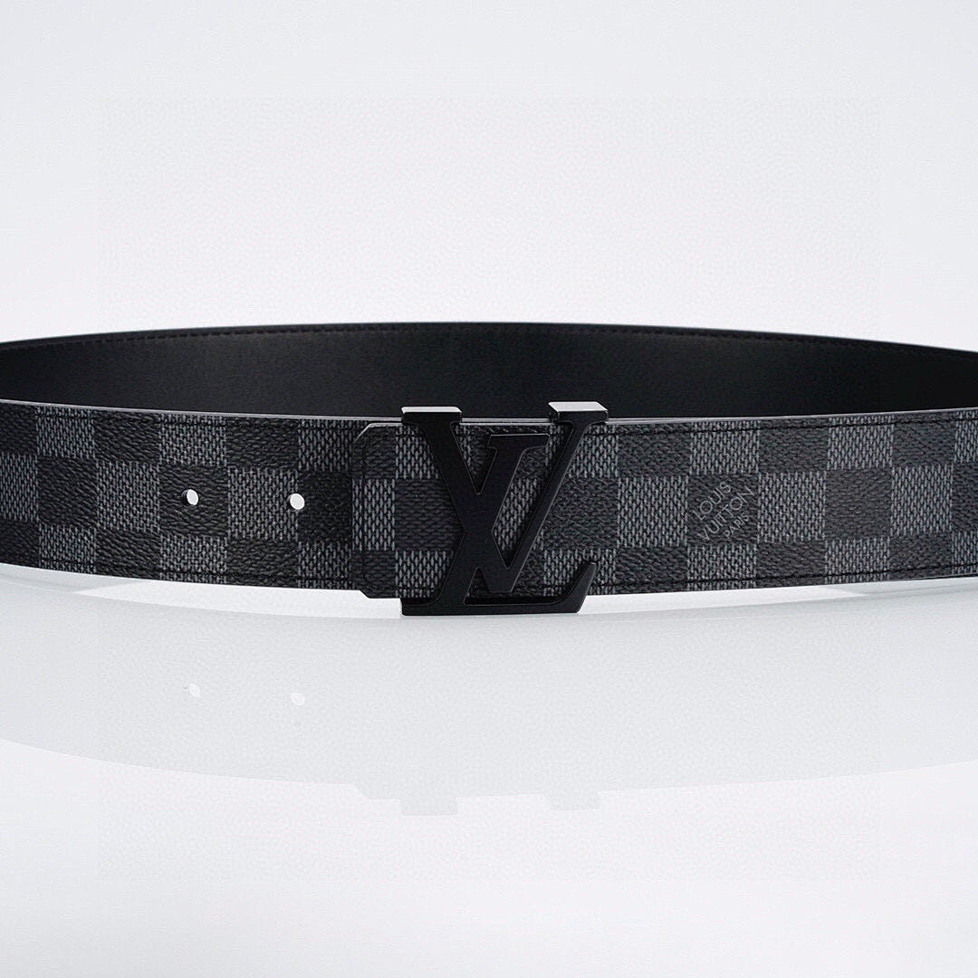 Louis Vuitton LV Initiales Damier Graphite Belt with Black Lacquer Buckle
