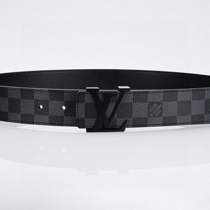 Louis Vuitton LV Initiales Damier Graphite Belt with Black Lacquer Buckle
