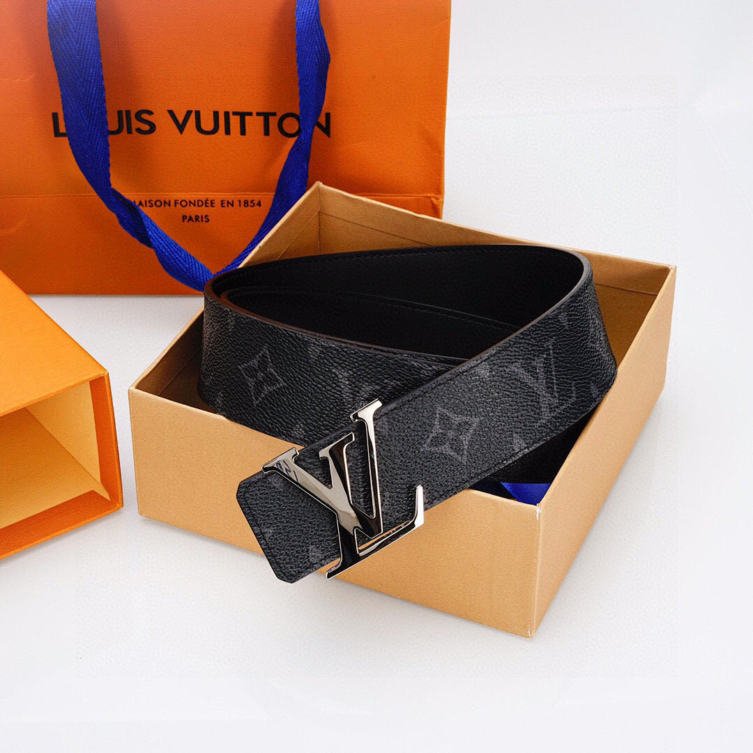 Louis Vuitton LV Initiales Monogram Eclipse Belt with Silver Buckle