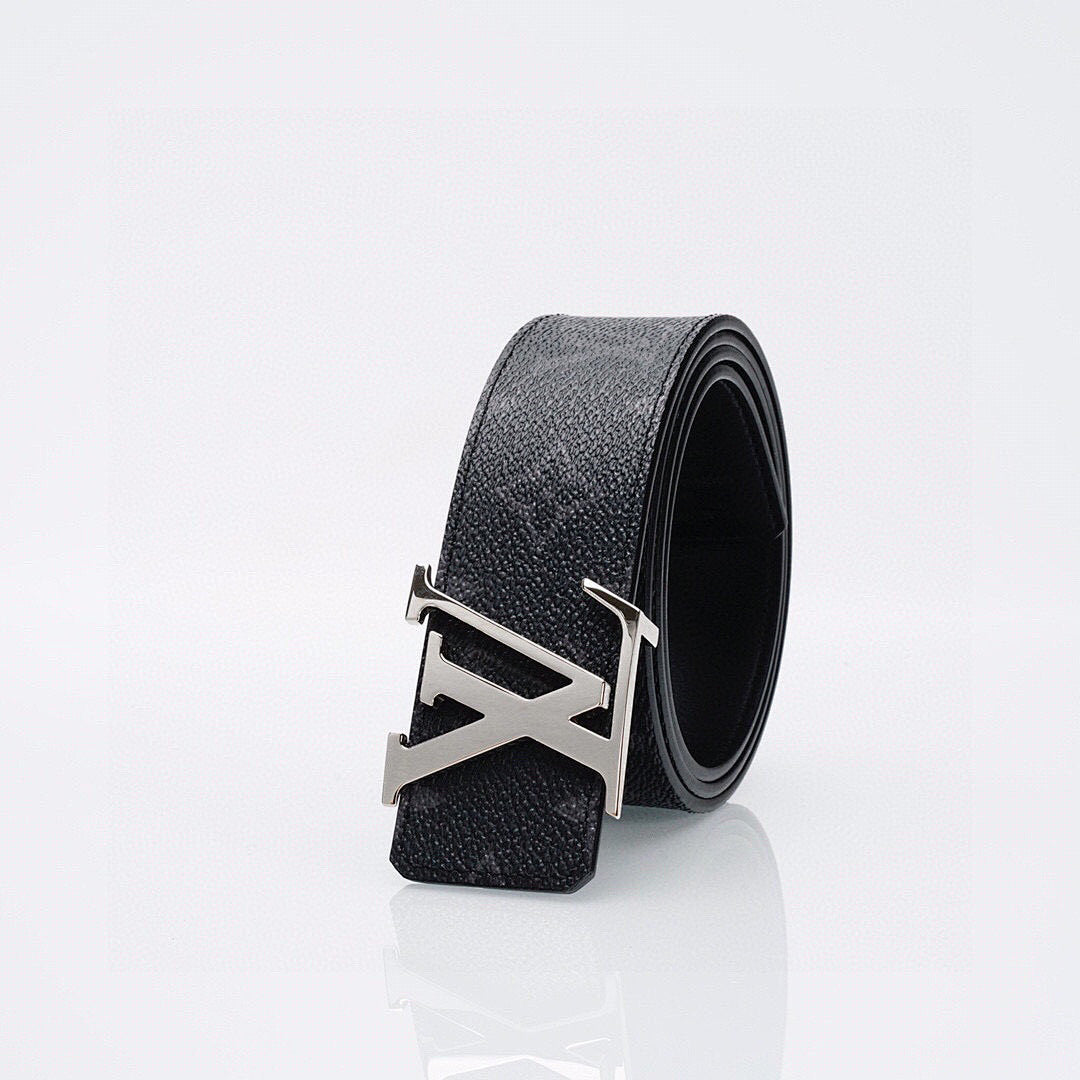 Louis Vuitton LV Initiales Monogram Eclipse Belt with Silver Buckle