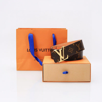 Louis Vuitton LV Initiales Monogram Canvas Belt with Gold Buckle