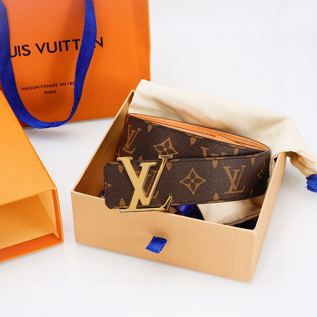 Louis Vuitton LV Initiales Monogram Canvas Belt with Gold Buckle