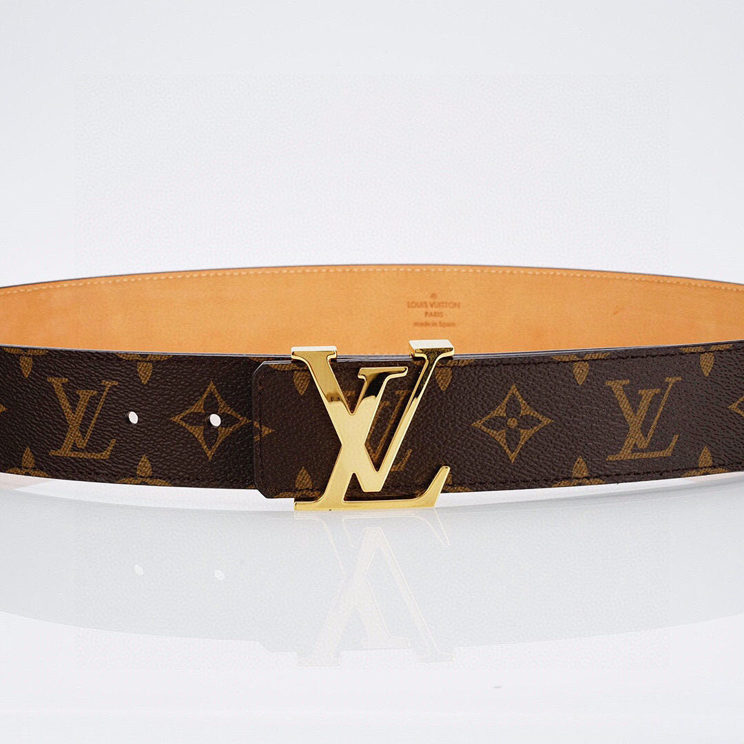 Louis Vuitton LV Initiales Monogram Canvas Belt with Gold Buckle