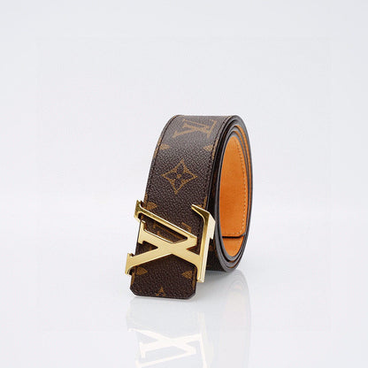Louis Vuitton LV Initiales Monogram Canvas Belt with Gold Buckle
