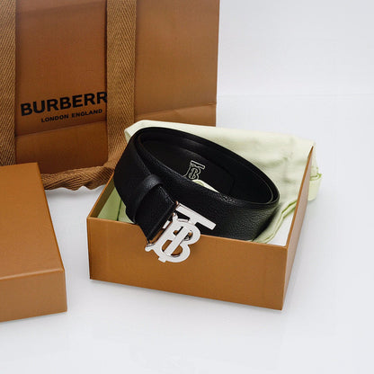 Burberry Check Leather Belt | Silver Buckle | British Luxury