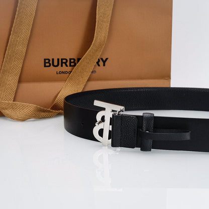 Burberry Check Leather Belt | Silver Buckle | British Luxury