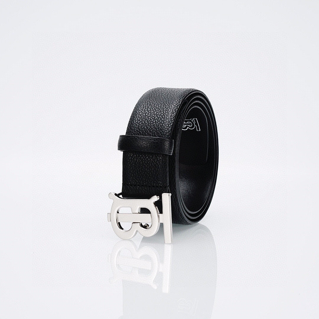 Burberry Check Leather Belt | Silver Buckle | British Luxury