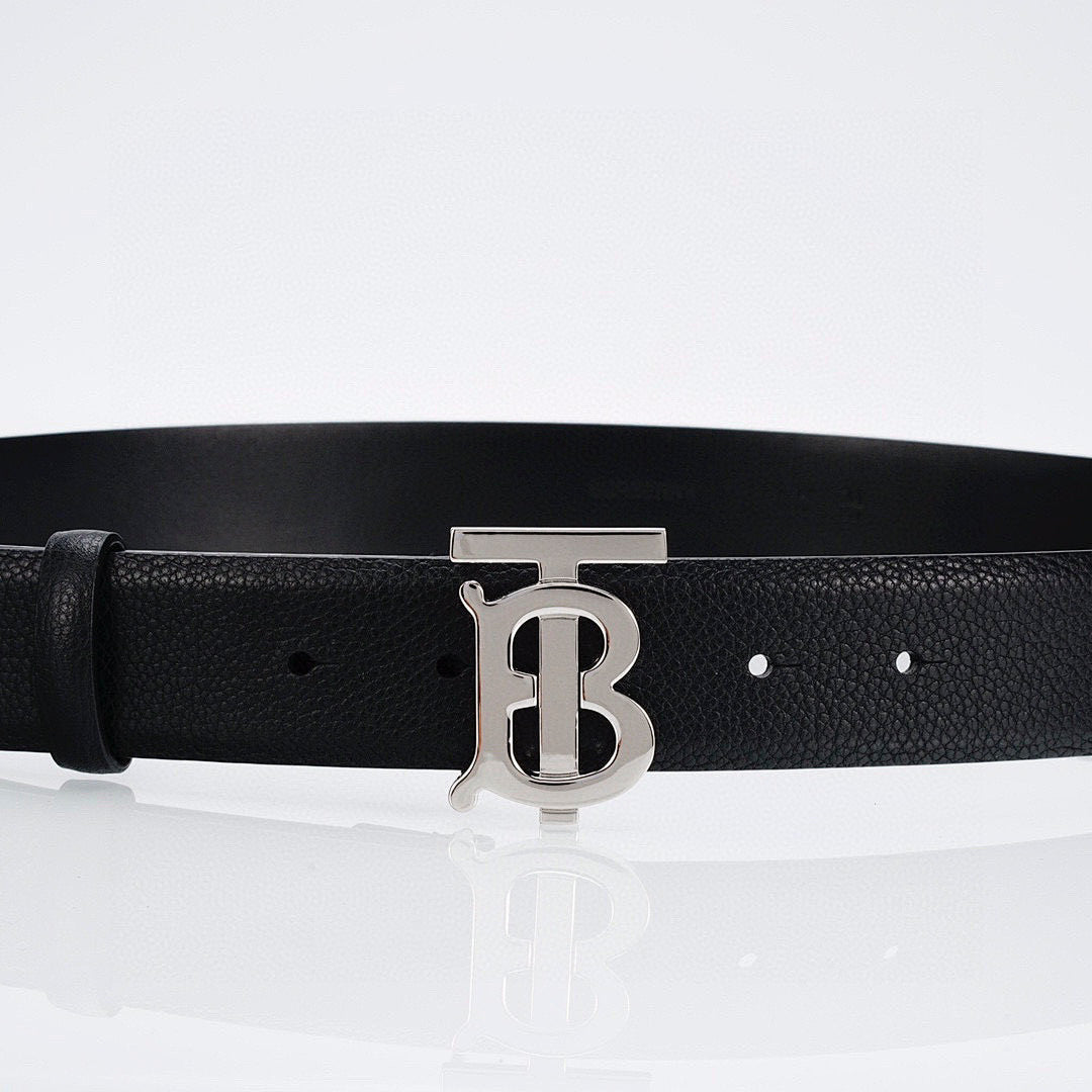 Burberry Check Leather Belt | Silver Buckle | British Luxury