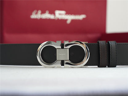 Ferragamo Gancini Leather Belt | Silver Buckle | Italian Luxury