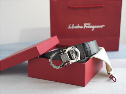 Ferragamo Gancini Leather Belt | Silver Buckle | Italian Luxury