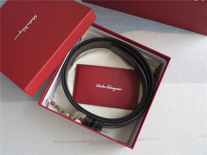 Ferragamo Gancini Leather Belt | Silver Buckle | Italian Luxury
