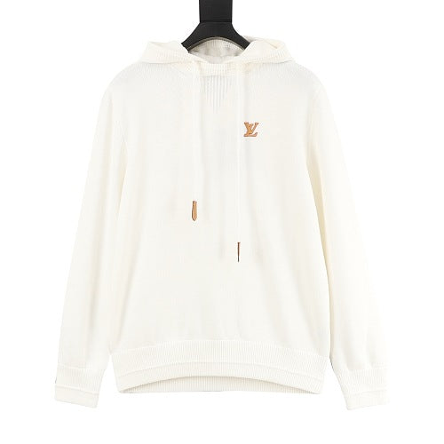 Louis Vuitton LV Leather Logo Patch Knit Hooded Sweater