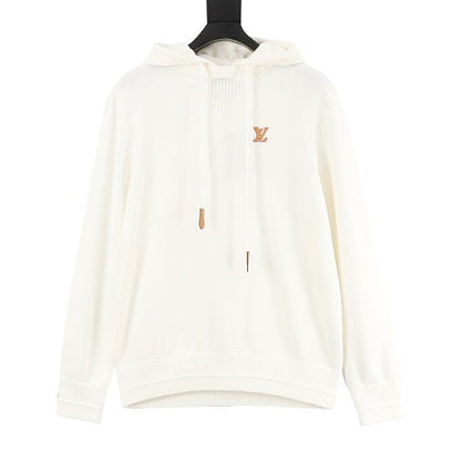 Louis Vuitton LV Leather Logo Patch Knit Hooded Sweater