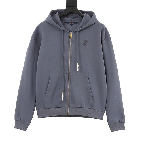Louis Vuitton LV Two-Tone Embroidered Beaded Pendant Zip-Up Hoodie