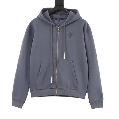Louis Vuitton LV Two-Tone Embroidered Beaded Pendant Zip-Up Hoodie