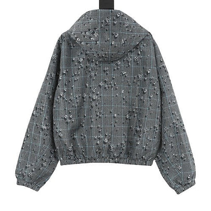 Louis Vuitton Crystal Embellished Houndstooth Zip-Up Hooded Jacket