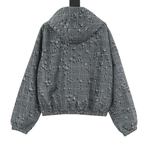 Louis Vuitton Crystal Embellished Houndstooth Zip-Up Hooded Jacket