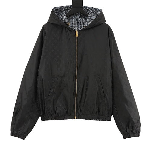 Louis Vuitton Crystal Embellished Houndstooth Zip-Up Hooded Jacket