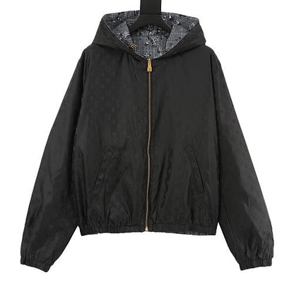 Louis Vuitton Crystal Embellished Houndstooth Zip-Up Hooded Jacket