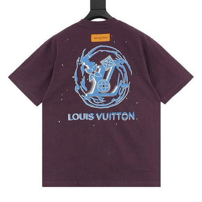 Louis Vuitton SS26 Blue Swirl LV Spray Ink Print T-Shirt