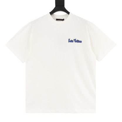 Louis Vuitton SS26 Blue & White Graffiti Logo Front & Back Print T-Shirt