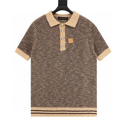 Louis Vuitton Leather Badge Mesh Knit Short Sleeve Polo Shirt
