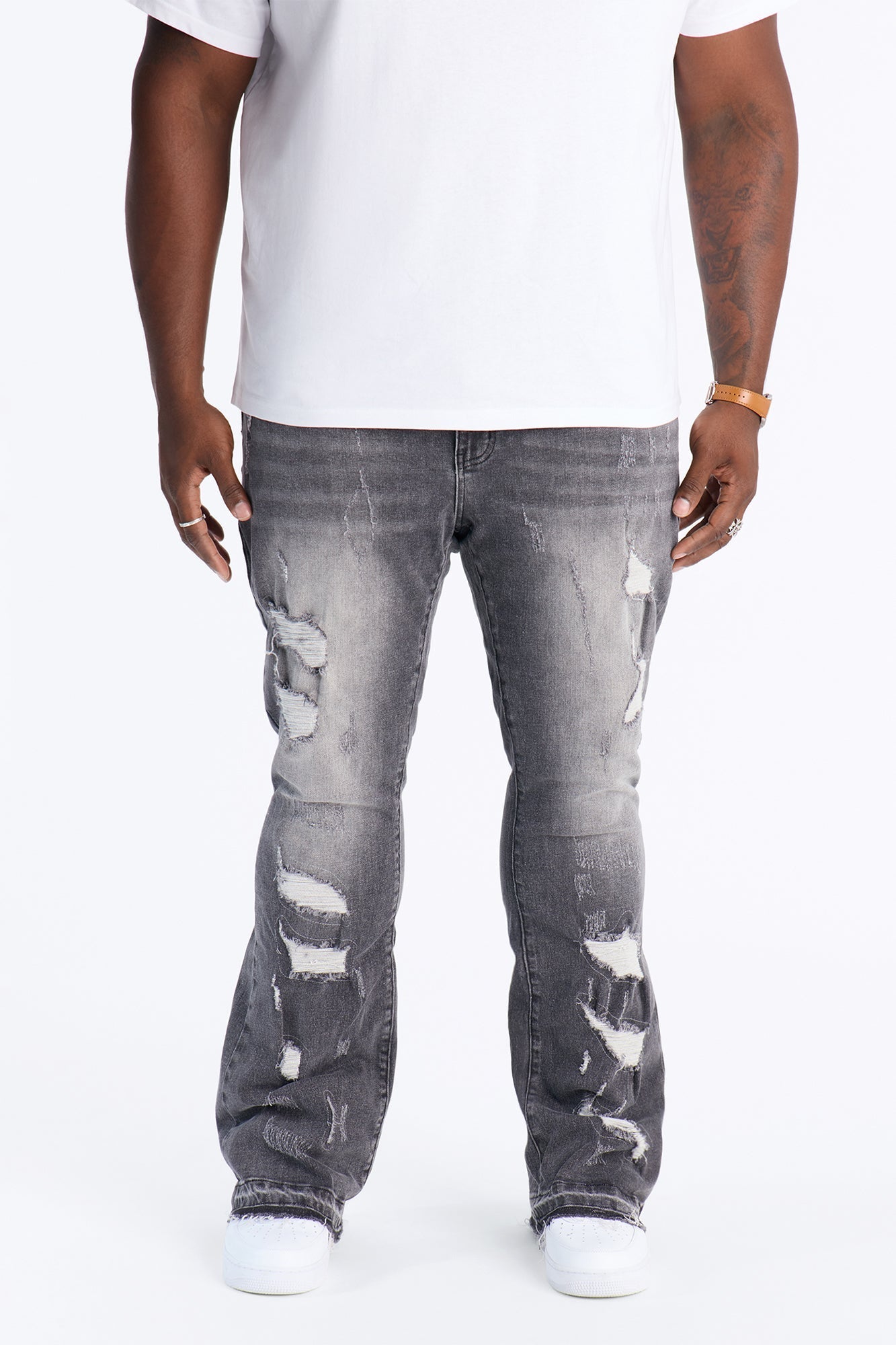 Cuff Me Stacked Skinny Flared Jeans - Grey - image 2