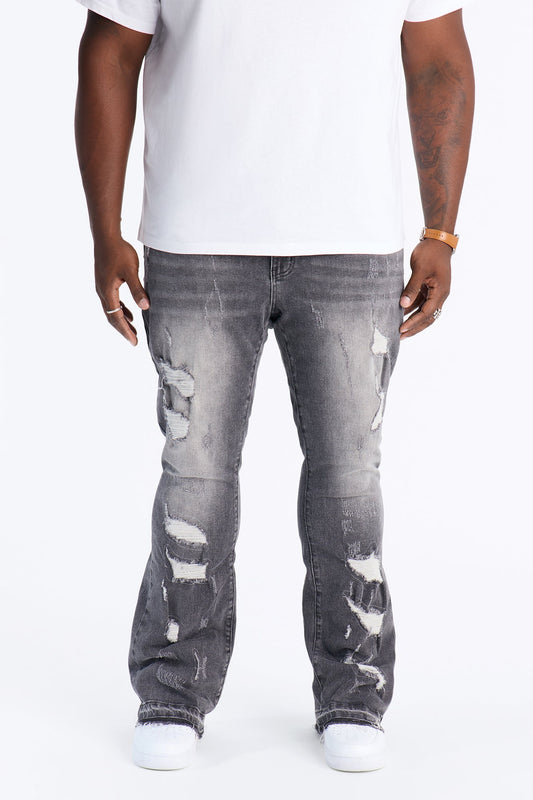Cuff Me Stacked Skinny Flared Jeans - Grey - image 2