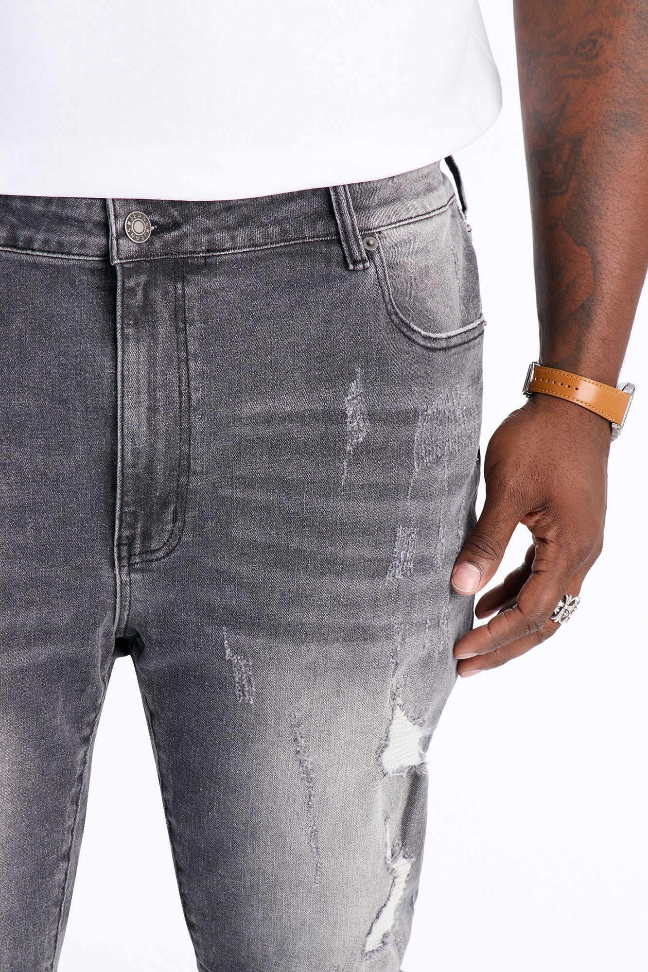 Cuff Me Stacked Skinny Flared Jeans - Grey - image 4